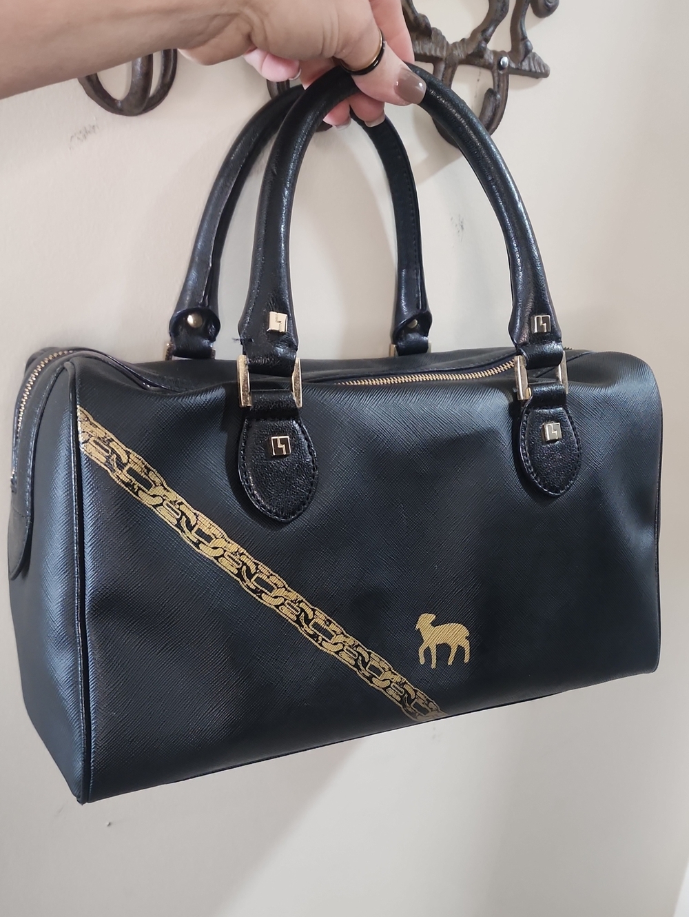RARE L.A.M.B. Black Graphic Leather Lamb Satchel Bag Gwen Stefani Coin Purse - Picture 13 of 16